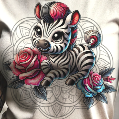 T-Shirt - Neo Traditional Zebra and Roses Tattoo Design