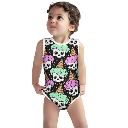 "Creamcy-Skull" Artist Exclusive All Over Print Sleeveless Baby One-Piece