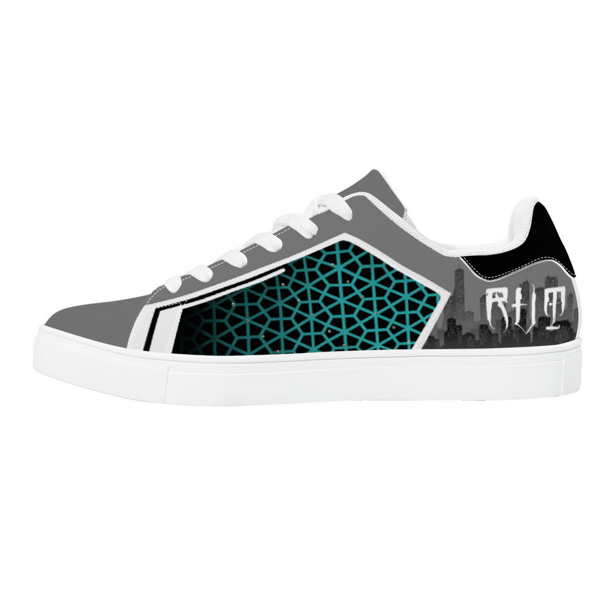 RVT Low-Top Synthetic Leather Sneakers - Skyline Blue Geometric