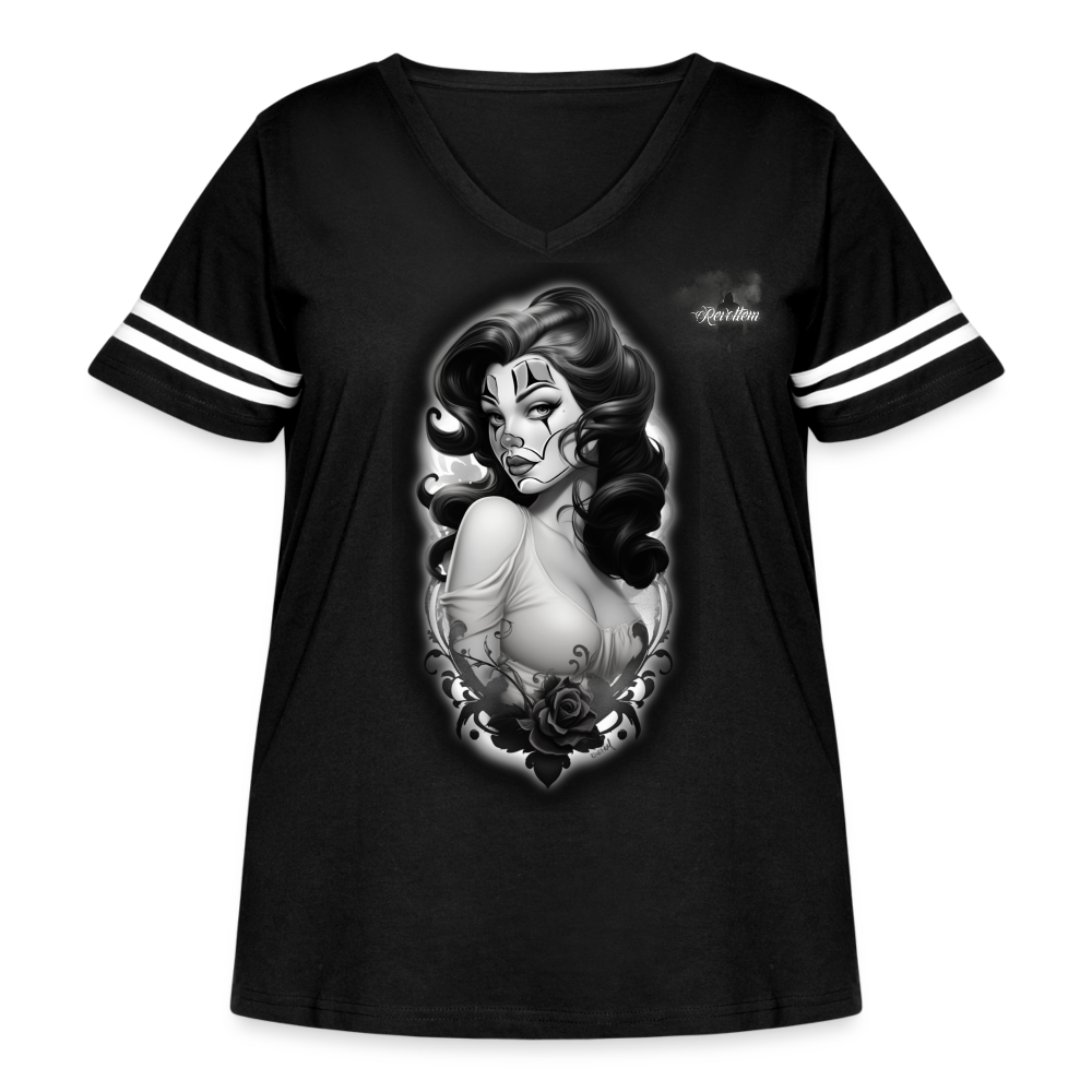 "Payasa" Women's Curvy Vintage Sport T-Shirt - black/white